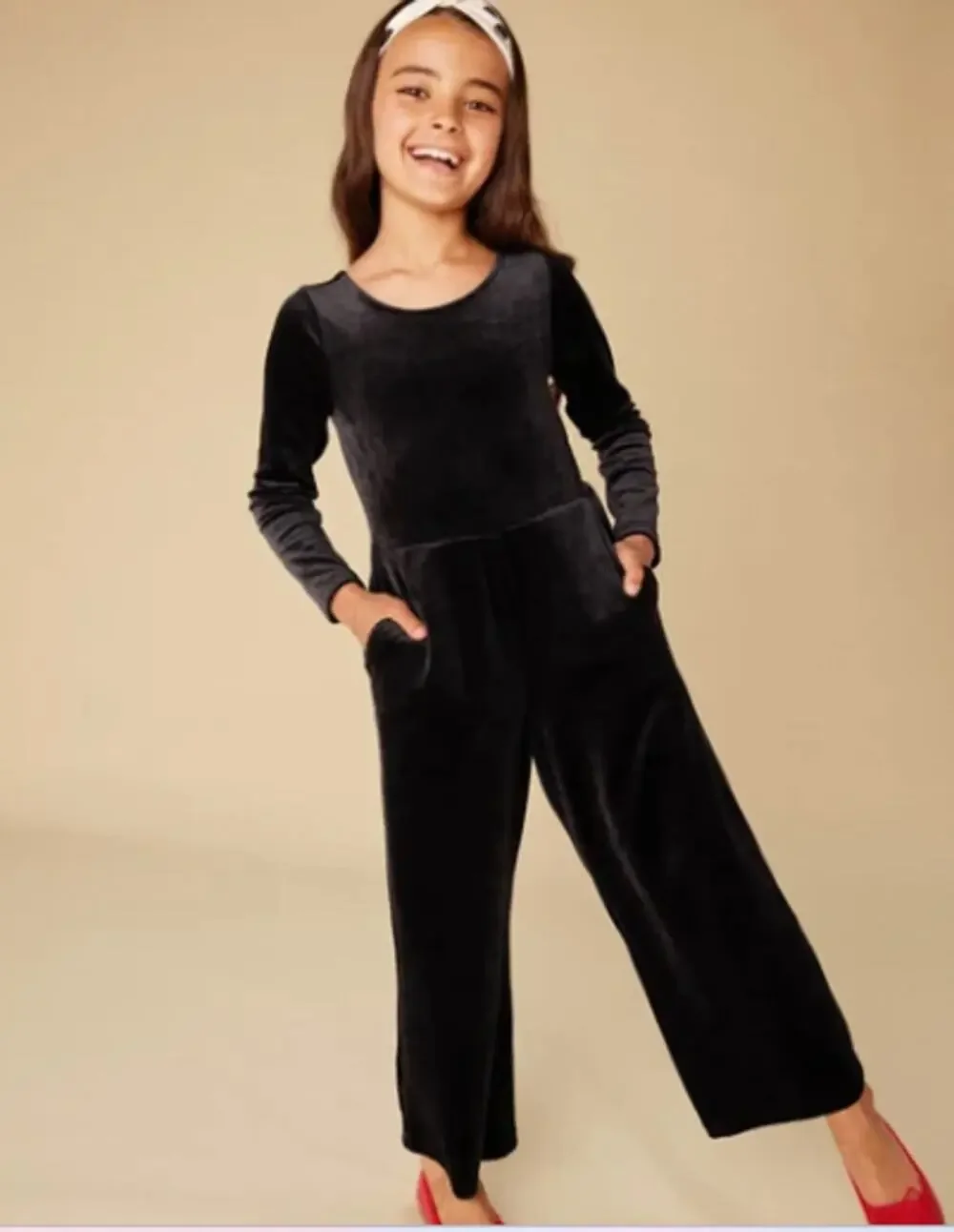 Just For Kicks Tea Collection Velour Jumpsuit Girl's 14 Black Wide Leg